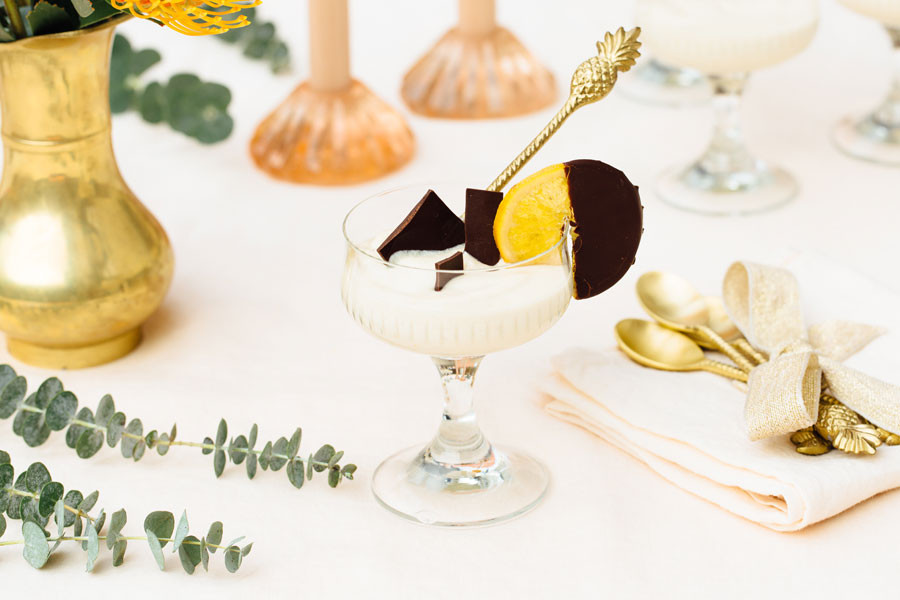 Silky orange cream with candied chocolate oranges