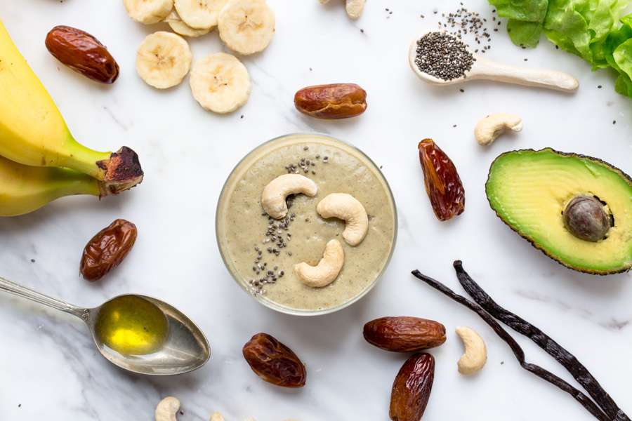 Smoothie with avocado, dates and chia seeds