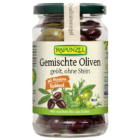 Mixed olives with herbs, pitted, oiled